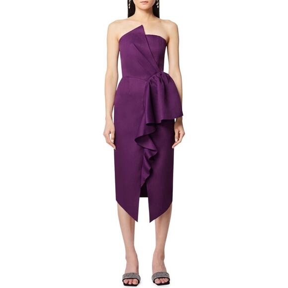 Elliatt Strapless Purple Midi Dress with Ruffle Detail | Size Small 812B2 - Picture 1 of 15